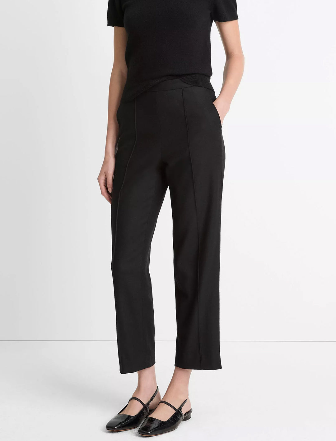 mid rise wool blend easy pull on pant in black