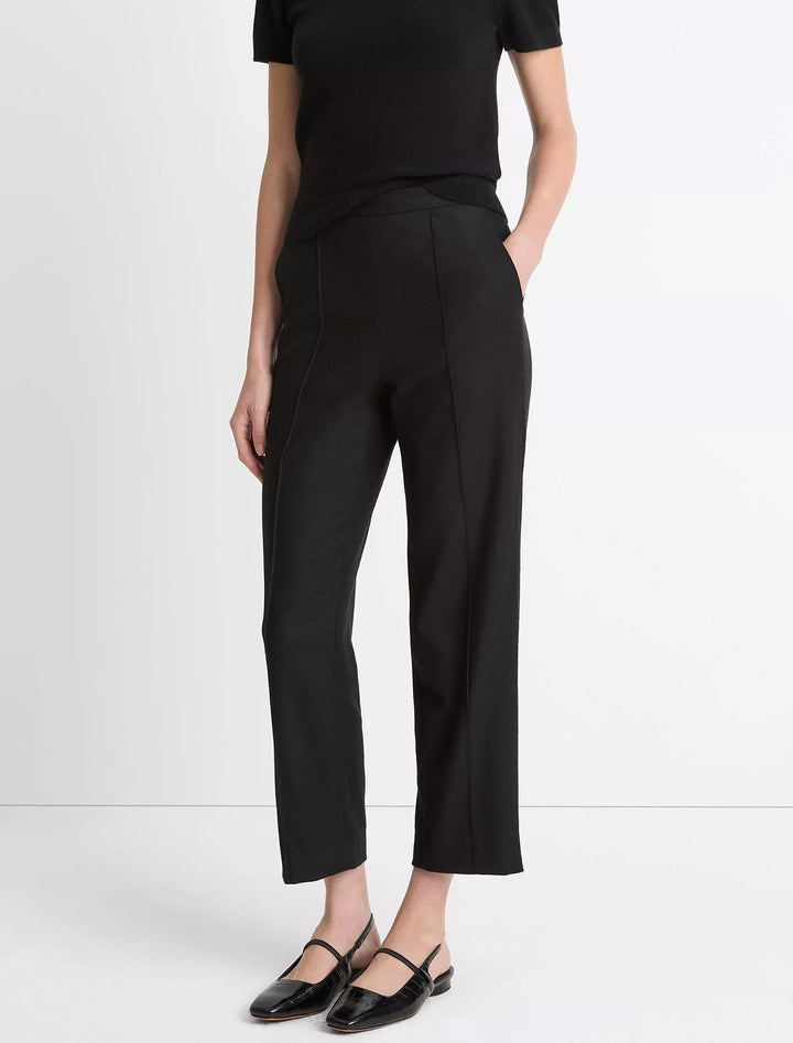 mid rise wool blend easy pull on pant in black