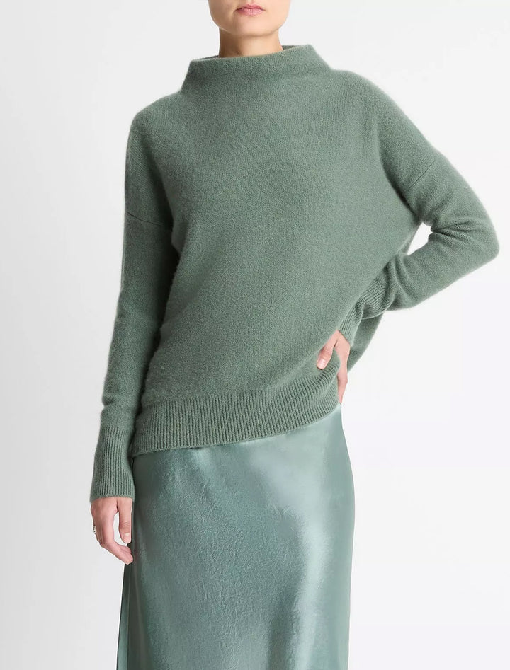 boiled funnel neck pullover in deep patina