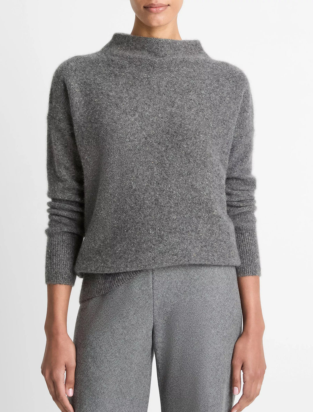 donegal funnel neck pullover in medium heather grey