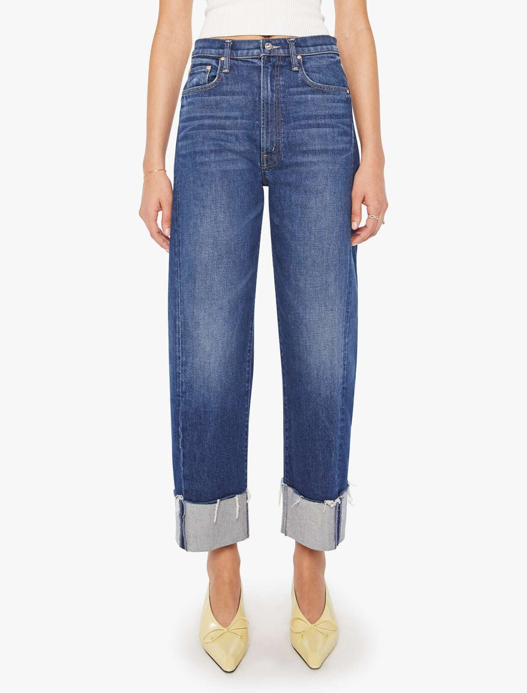 model wearing the half-pipe ankle cuff fray in perfectly imperfect