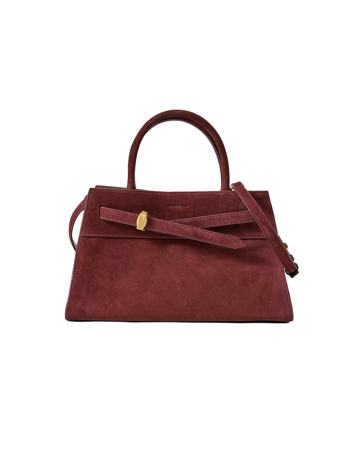 suede veronica beard dash bag in raisin
