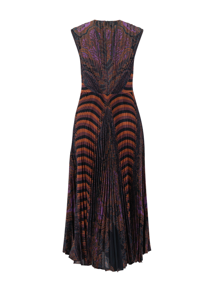 violeta pleated sleeveless midi dress in amethyst