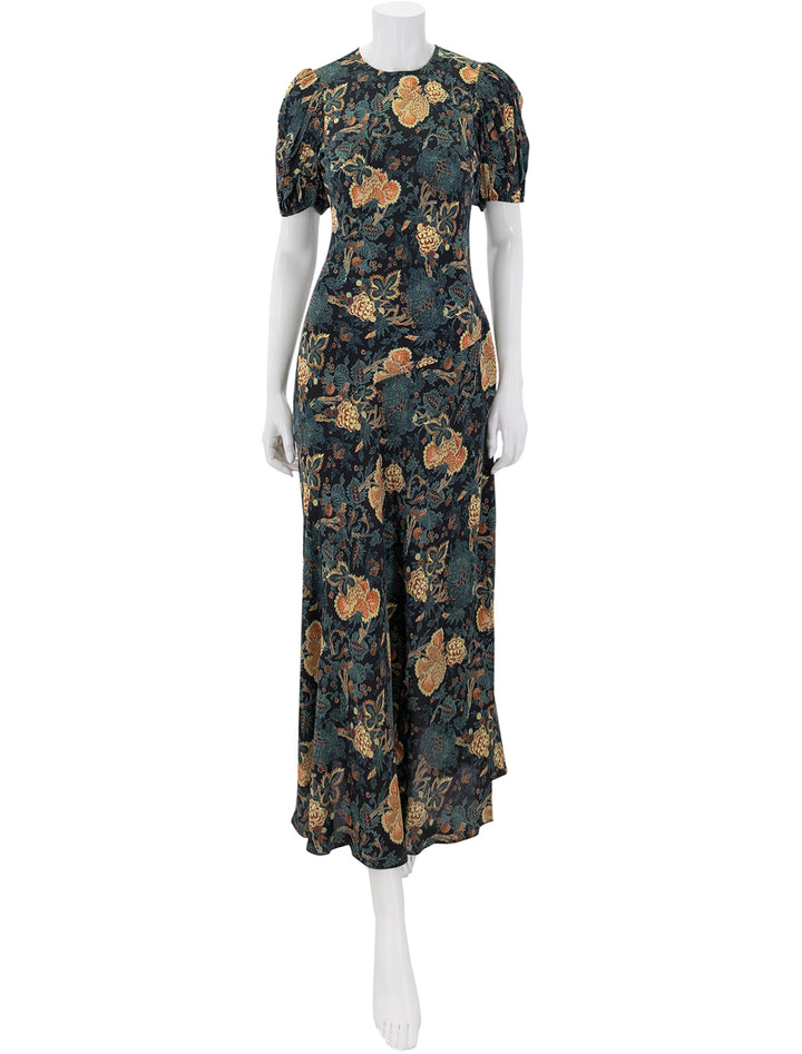 ines puff sleeve midi dress in nuit