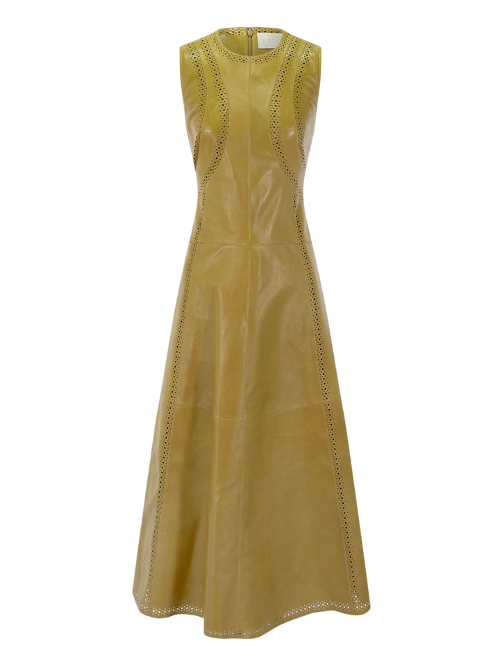 juliette leather sleeveless midi dress in willow