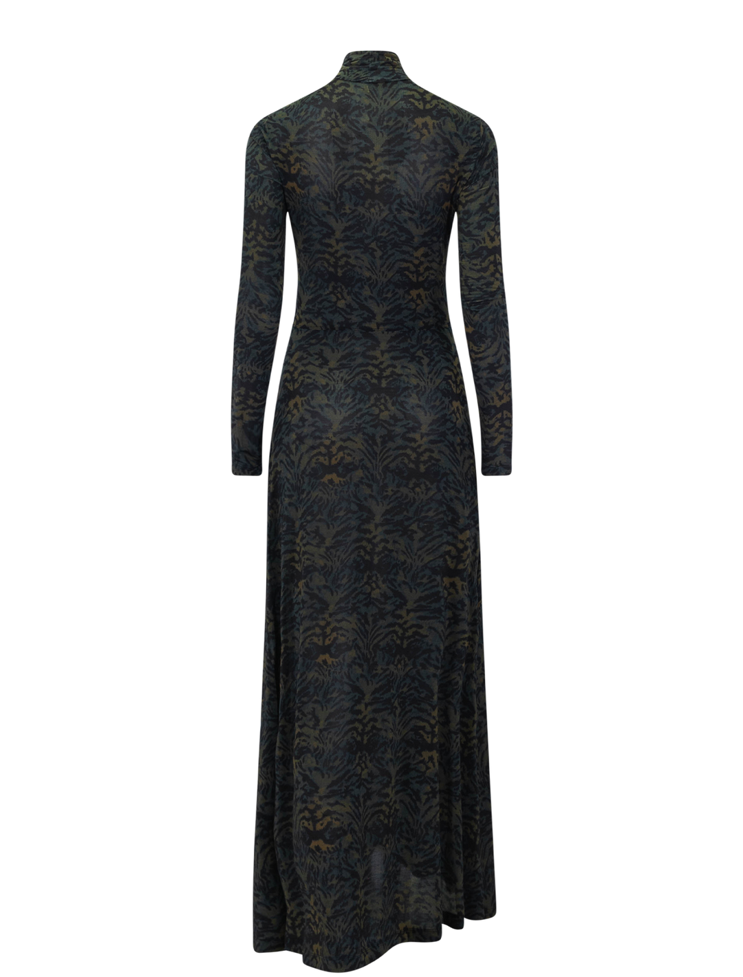 koa jersey ruched front turtleneck dress in desert jasper