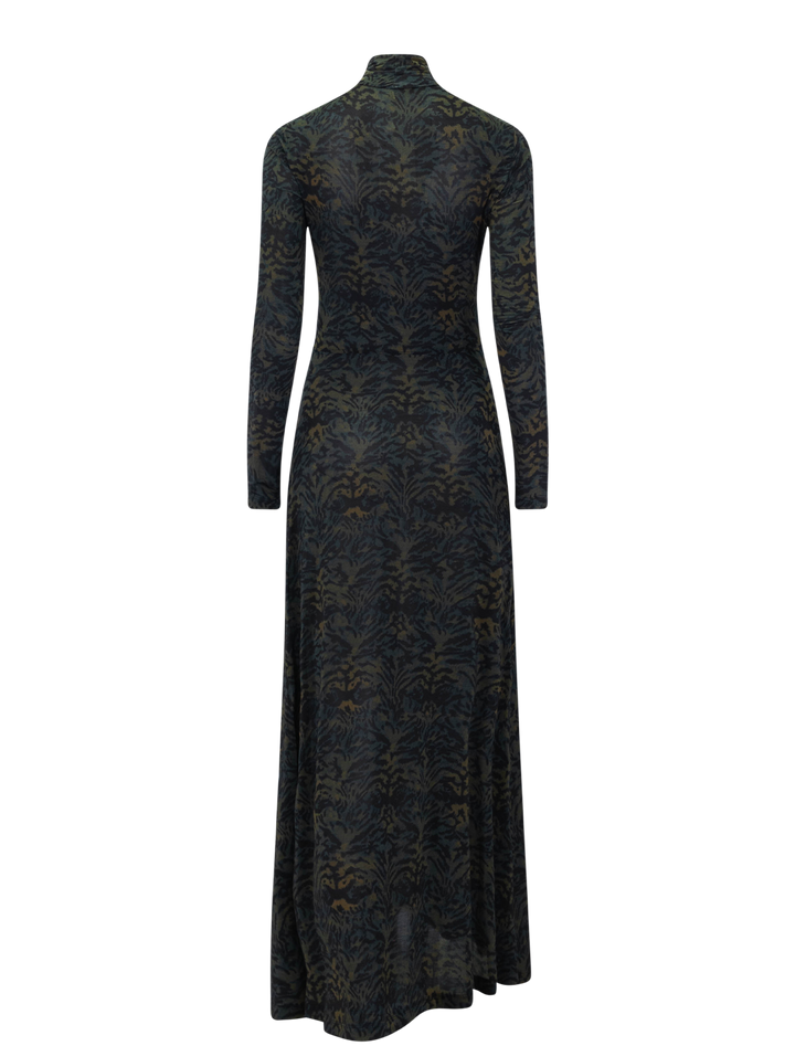koa jersey ruched front turtleneck dress in desert jasper
