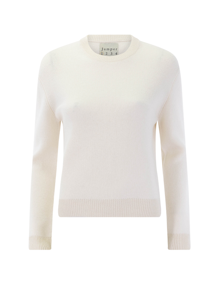 contrast lurex rib crew in ivory