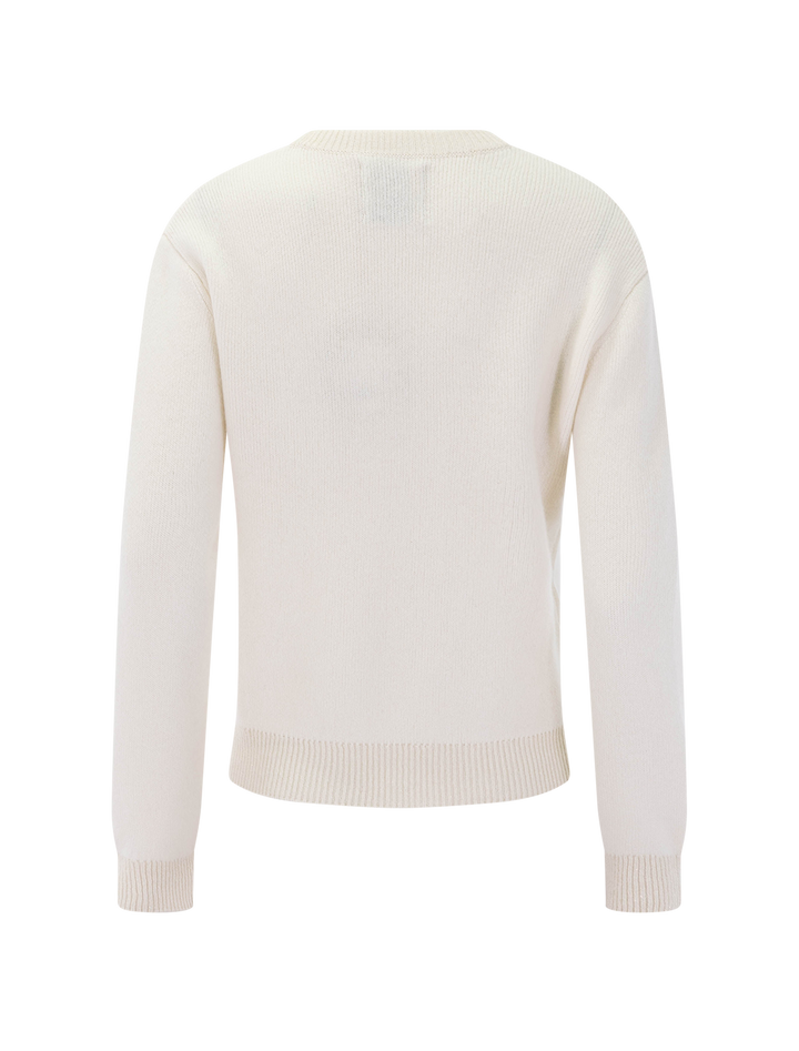 contrast lurex rib crew in ivory