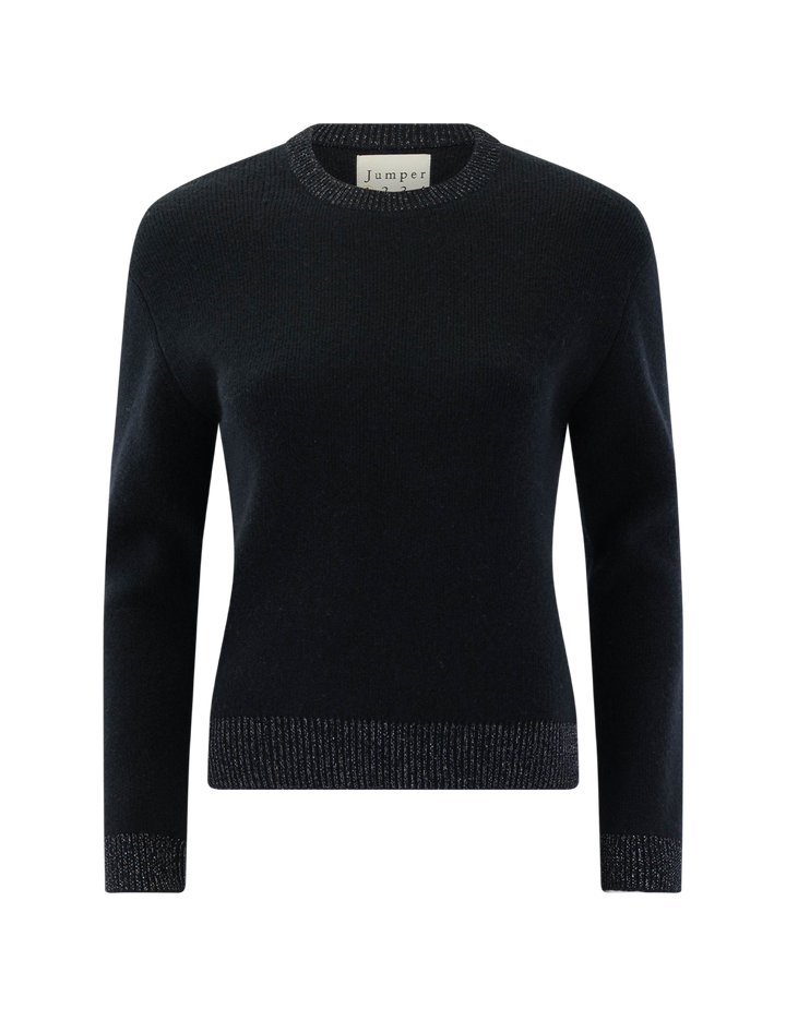contrast lurex rib crew swater in black