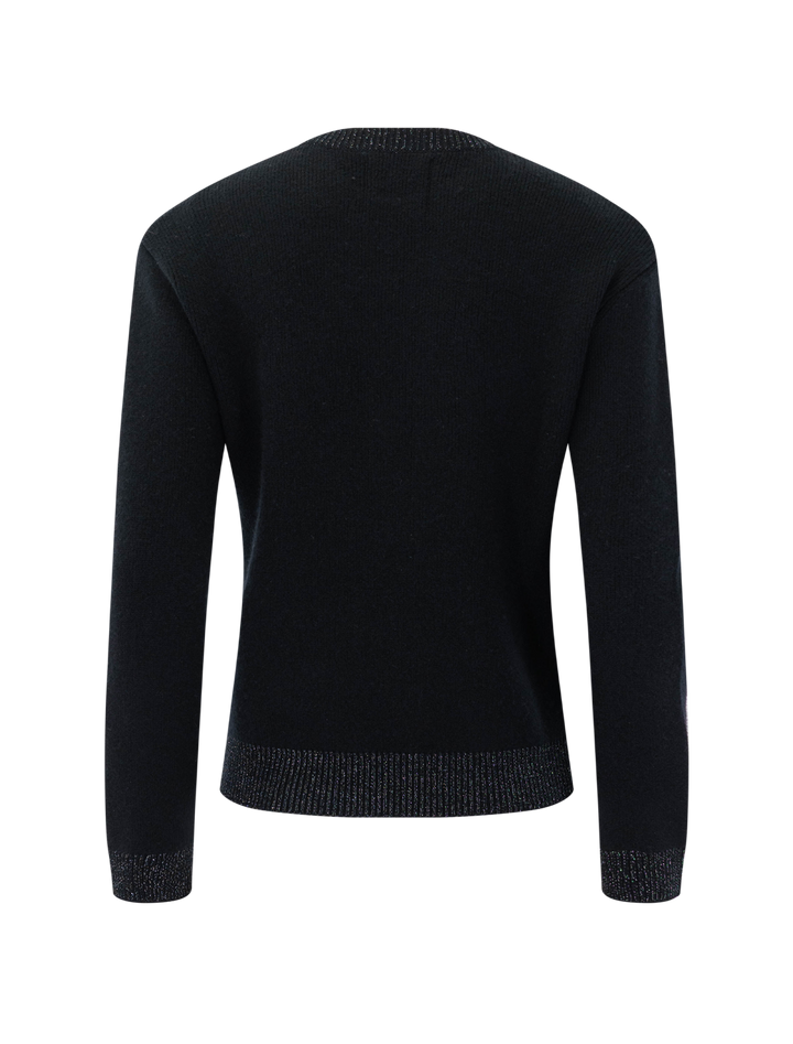contrast lurex rib crew swater in black