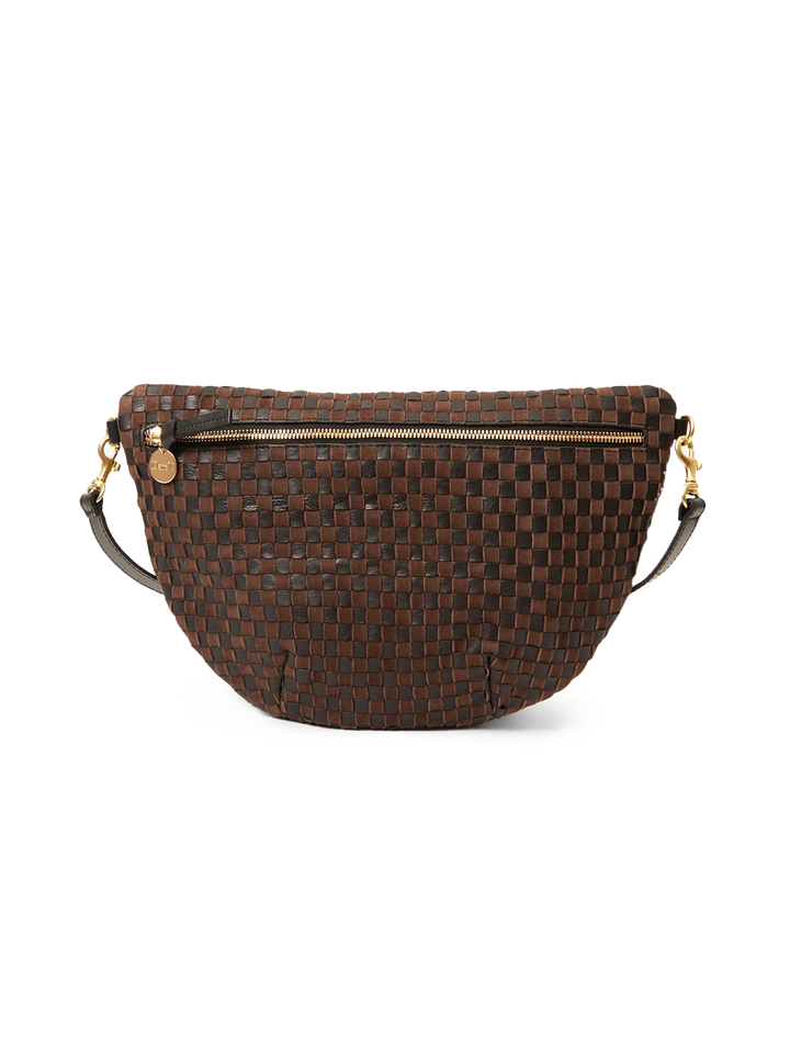 grande fanny in black and chocolate leather and suede woven checker