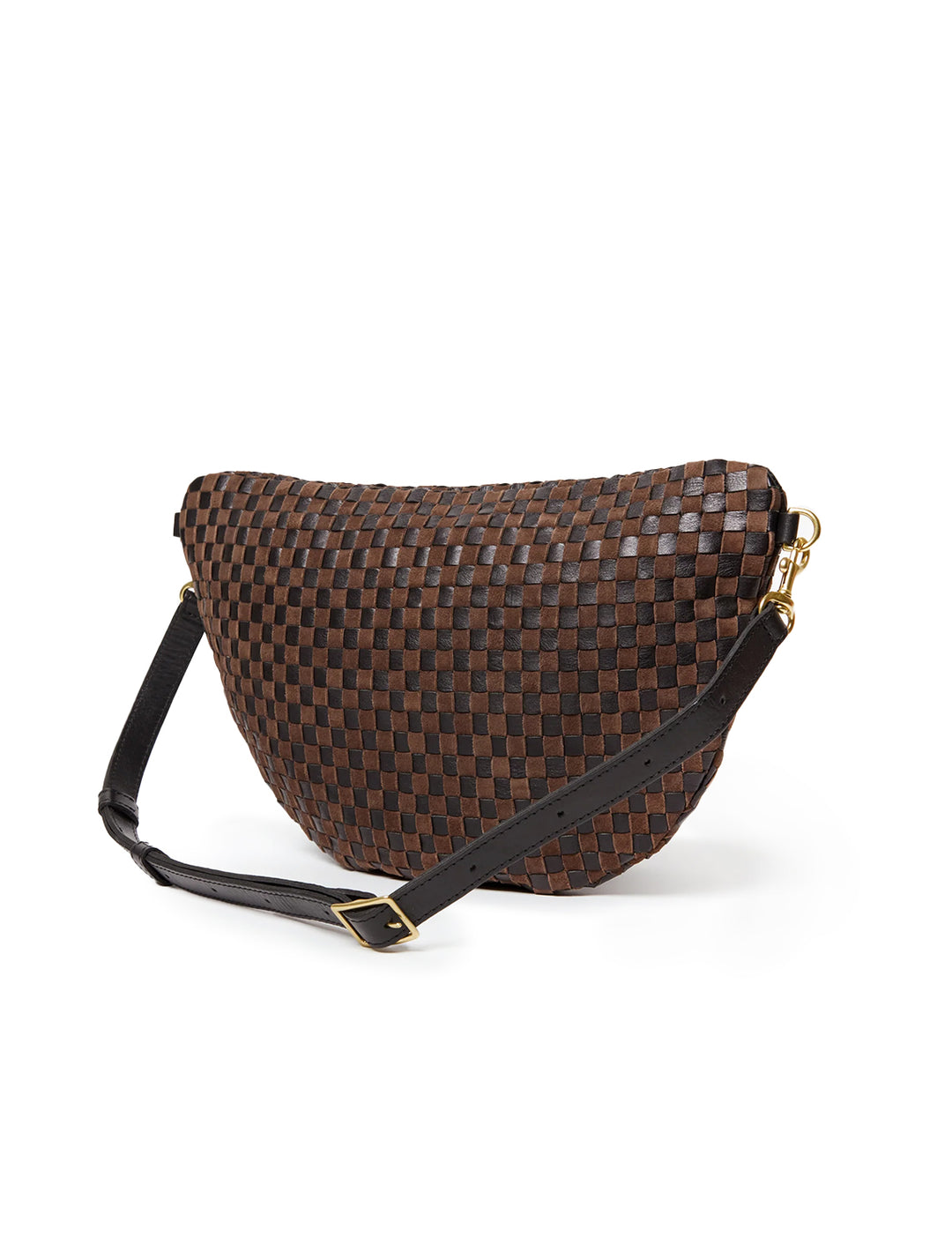 grande fanny in black and chocolate leather and suede woven checker
