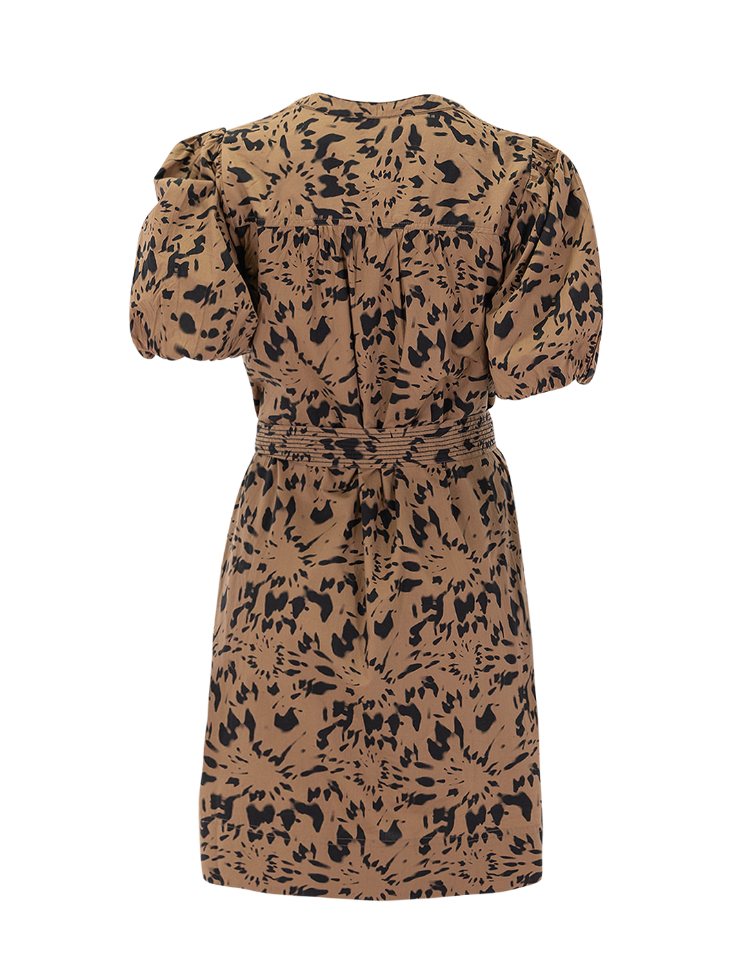 shirred sleeve split neck dress in animal floral
