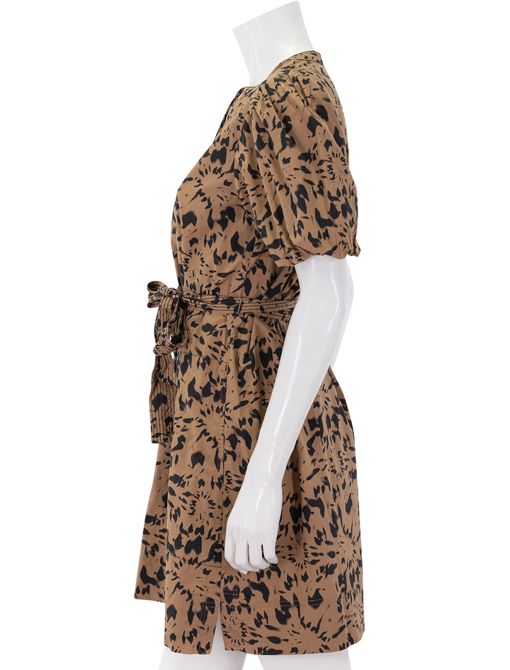 shirred sleeve split neck dress in animal floral