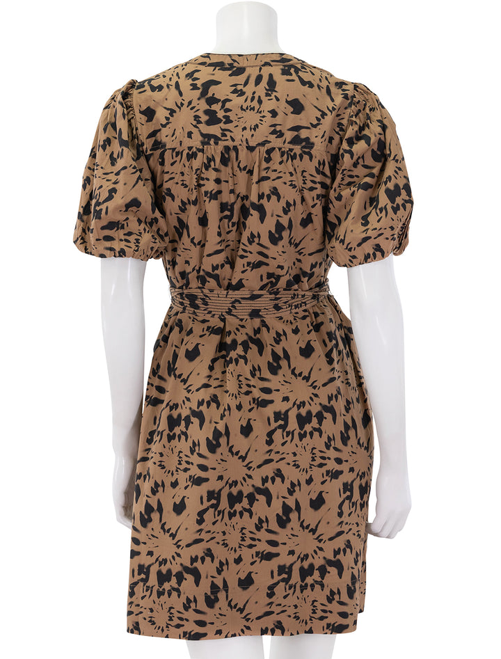 shirred sleeve split neck dress in animal floral