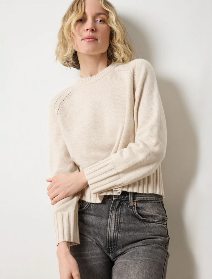saddle sleeve crewneck sweater in oat