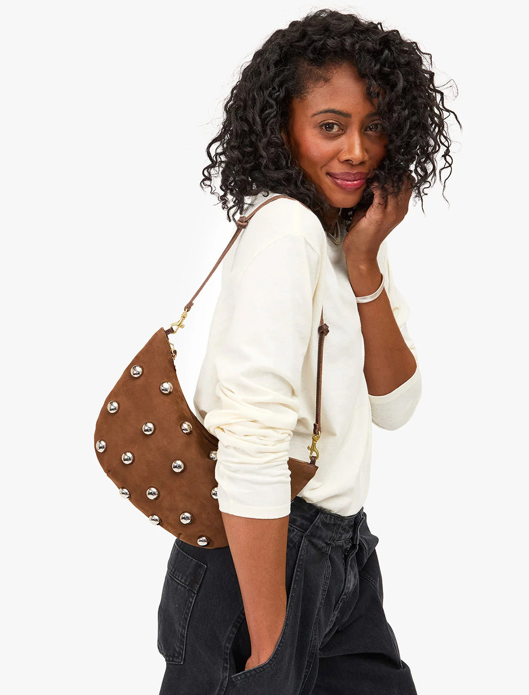 lune in chocolate bar smooth nubuck with studs