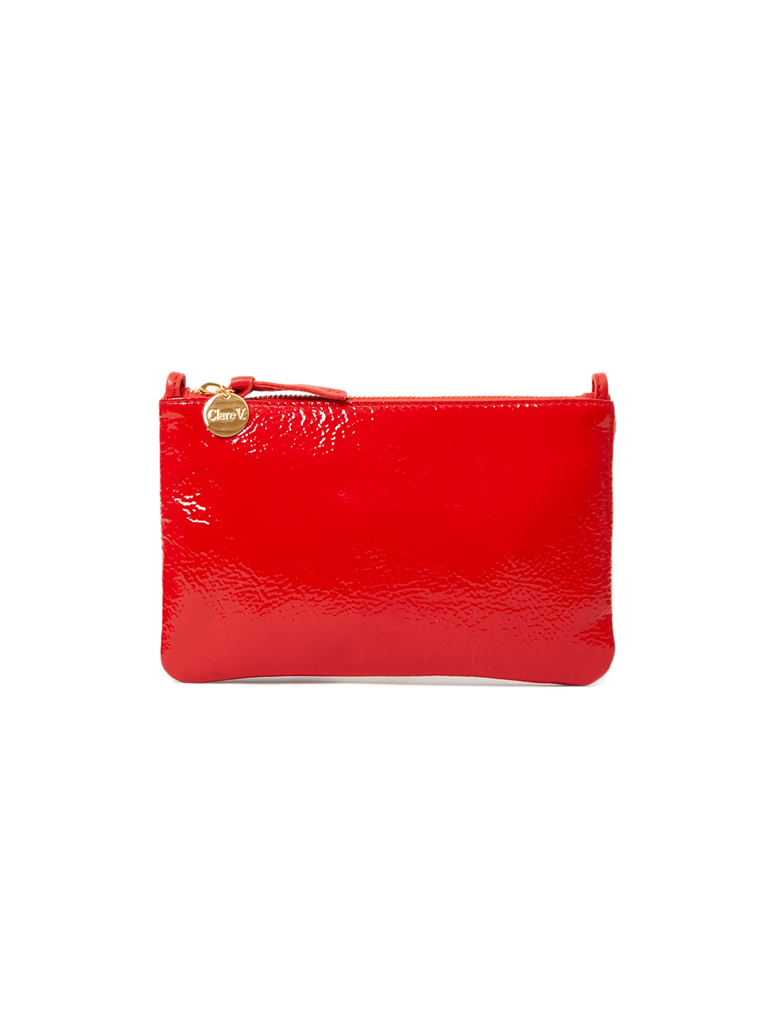 super red pucker patent wallet clutch