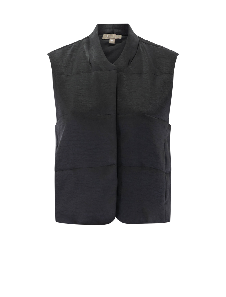 satin quilted vest in black