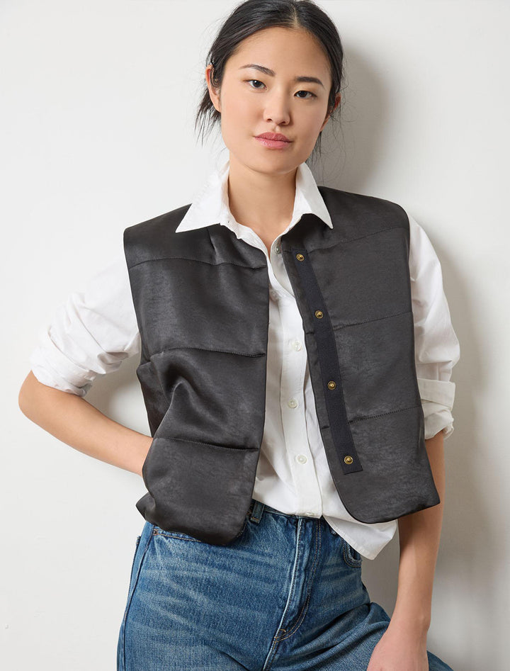 satin quilted vest in black