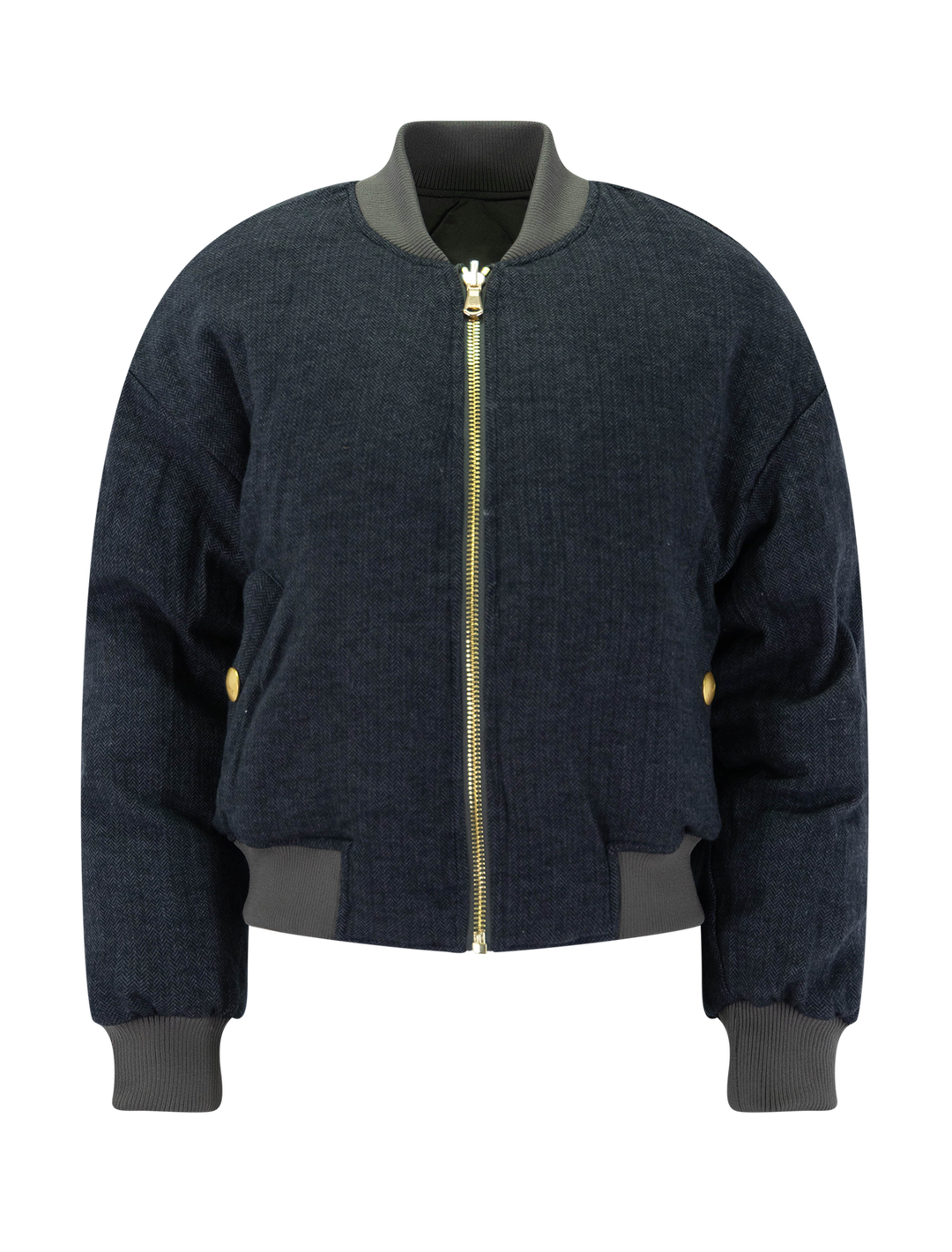 violeta reversible puffer in olive charcoal herringbone