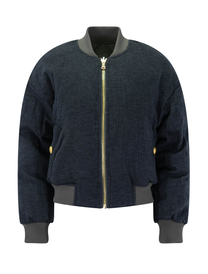 violeta reversible puffer in olive charcoal herringbone
