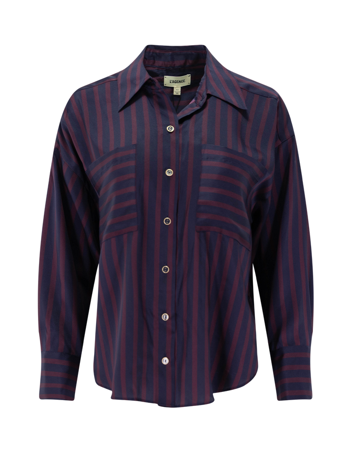 eliora blouse in midnight and sangria stripe