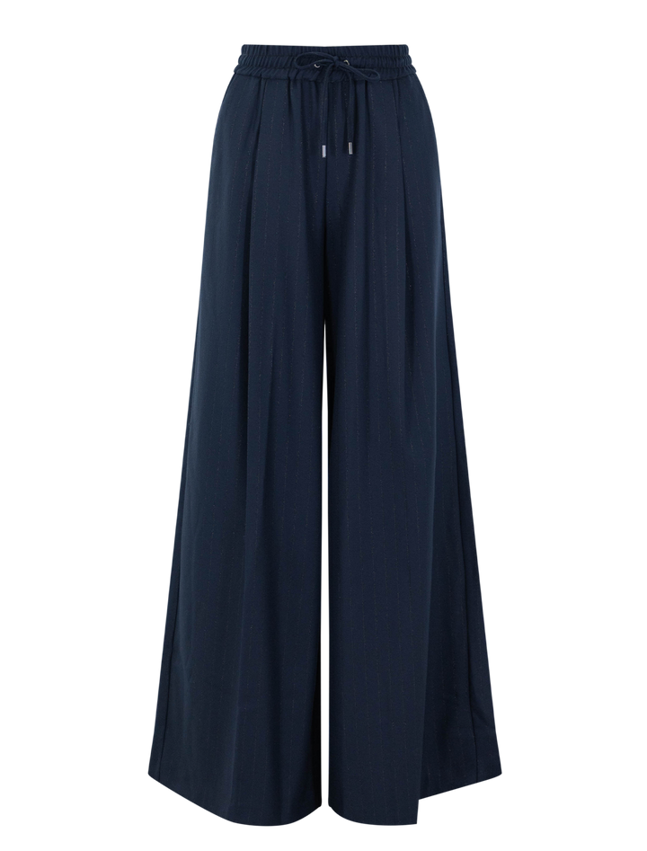 connie drawstring trouser in midnight pinstripe