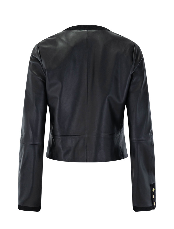 leather cropped jacket in black