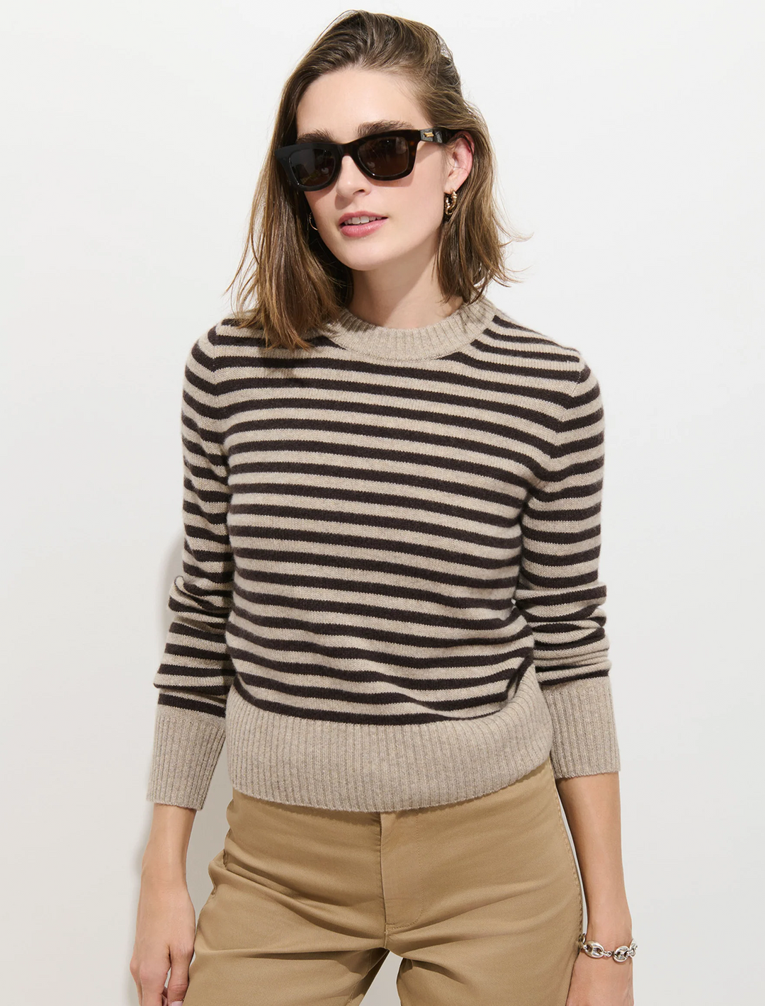 marais cashmere sweater in espresso stripe