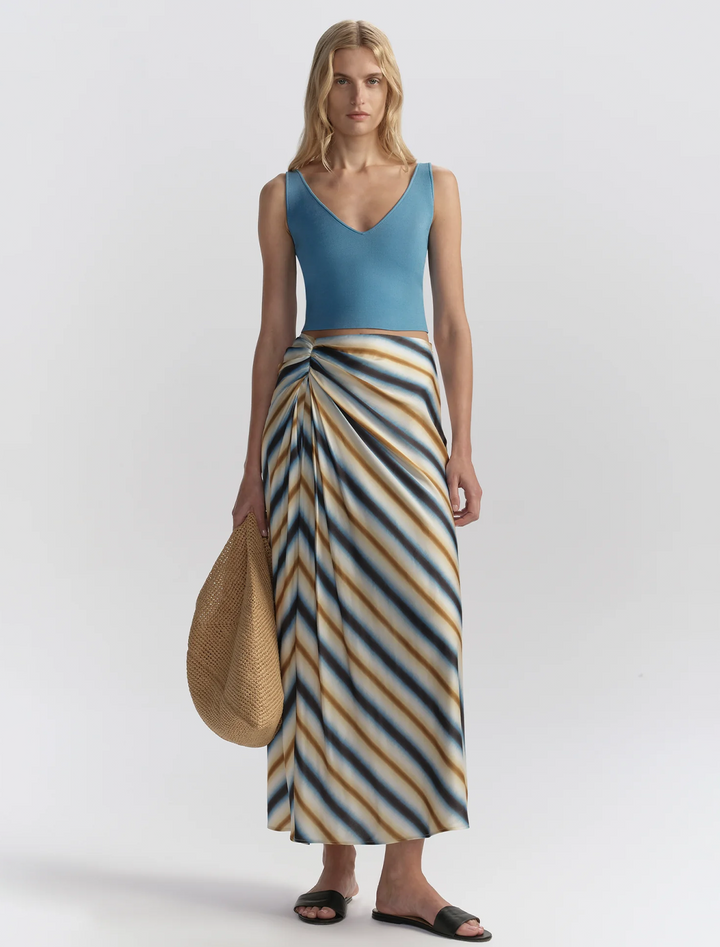 jean skirt in tahoe blue and chocolate stripe