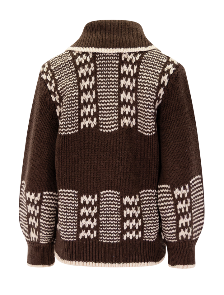 the chalet cardigan in walnut and cream