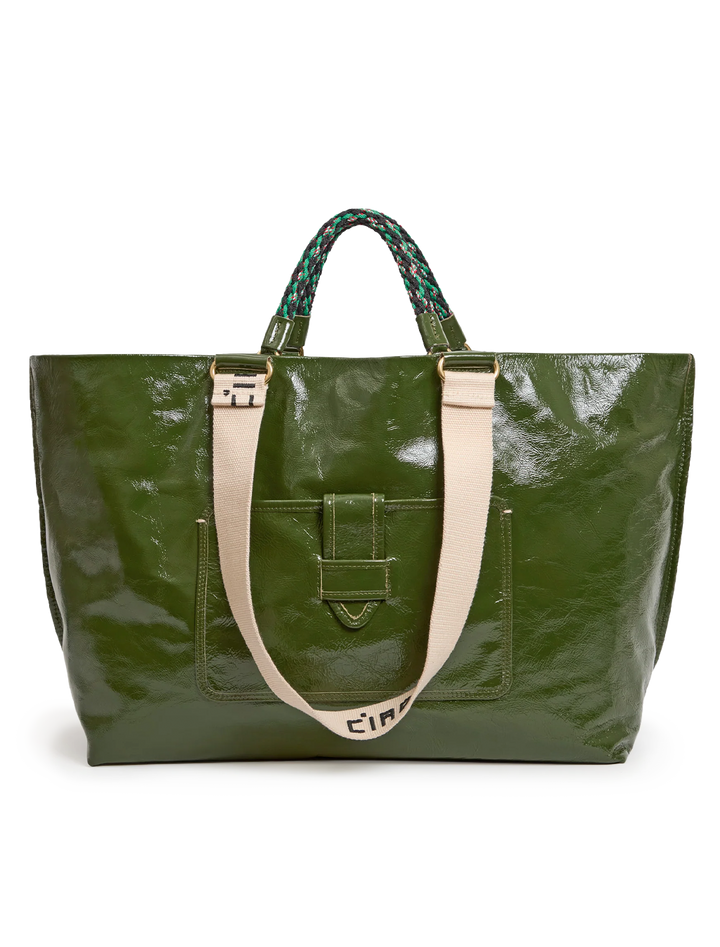 grande bateau tote in army crinkle patent