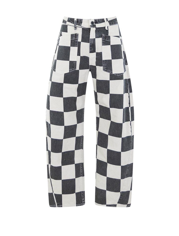 twisted barrel jean in checkerboard