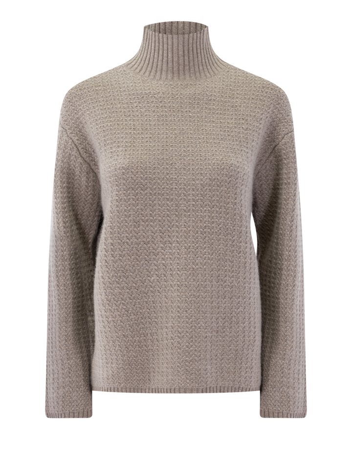 cashmere/wool blend waffle stitch sweater in almond