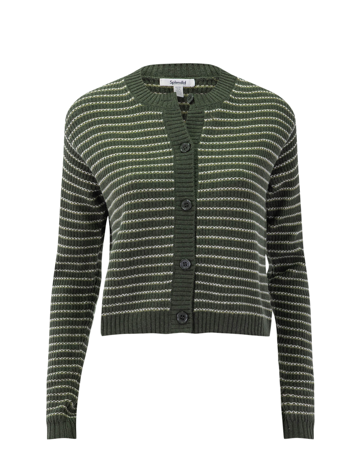 amber stripe cardigan in green spruce