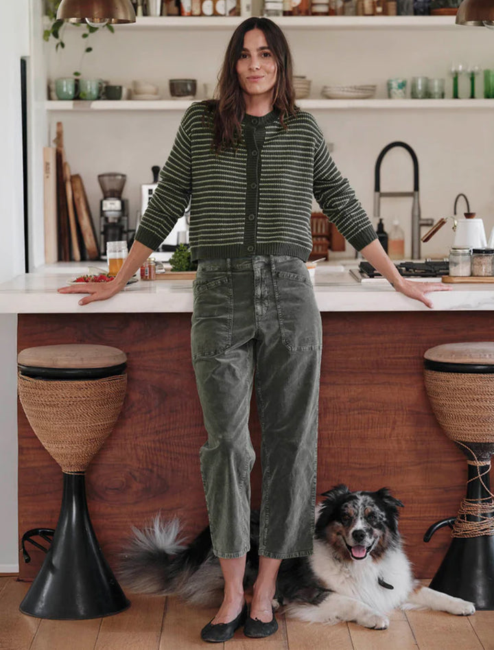 amber stripe cardigan in green spruce