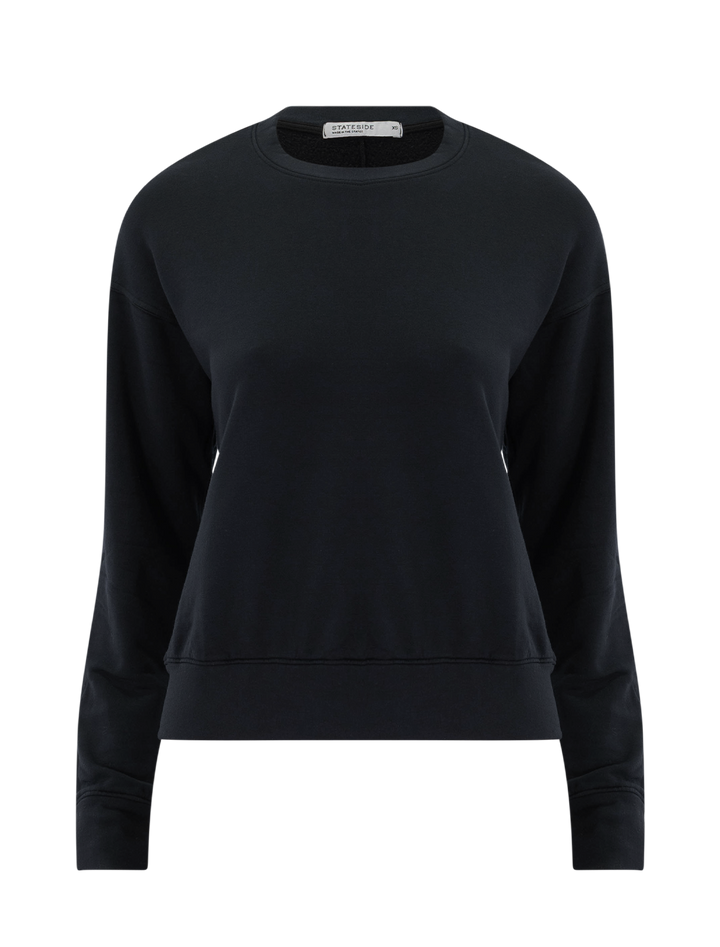 softest fleece crewneck pullover in black