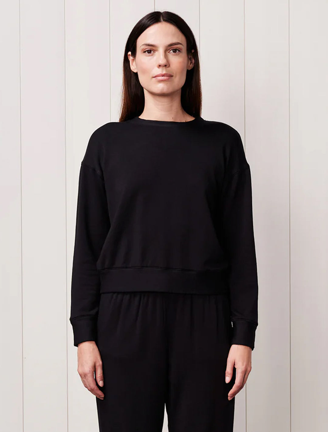 softest fleece crewneck pullover in black
