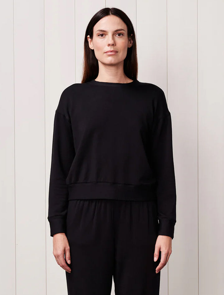 softest fleece crewneck pullover in black