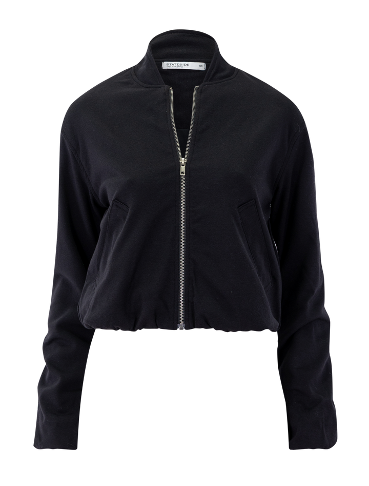 luxe ponte bomber jacket in black