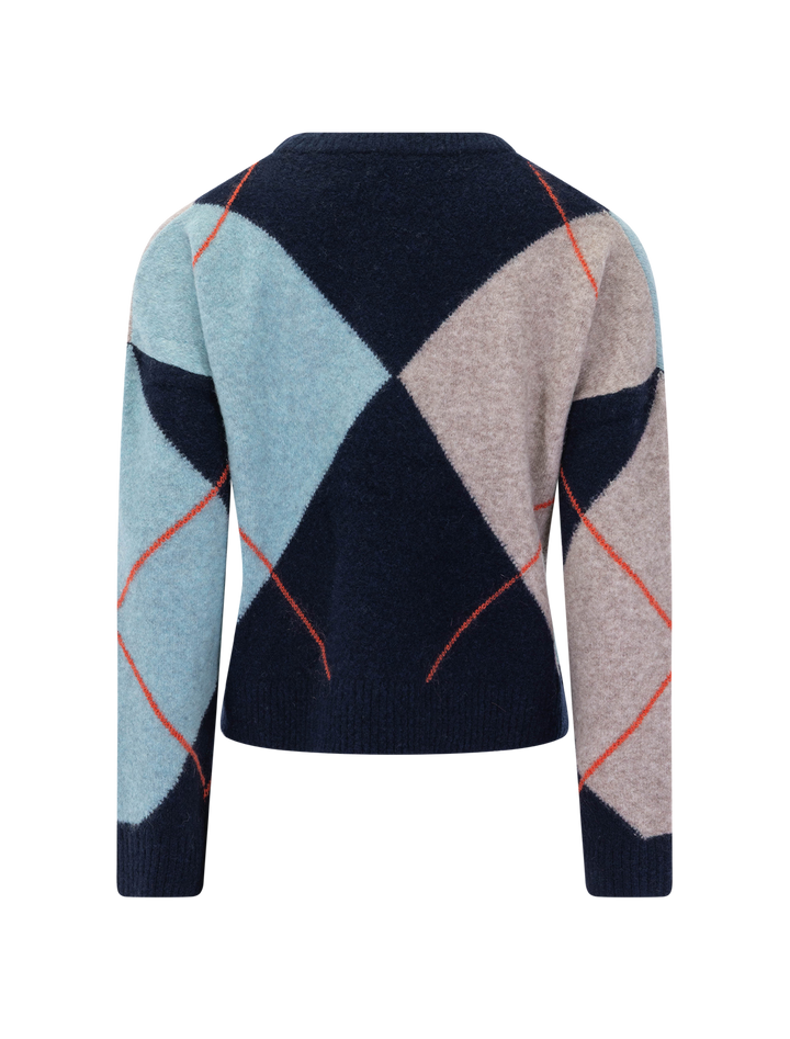 argyle crewneck sweater in navy multi