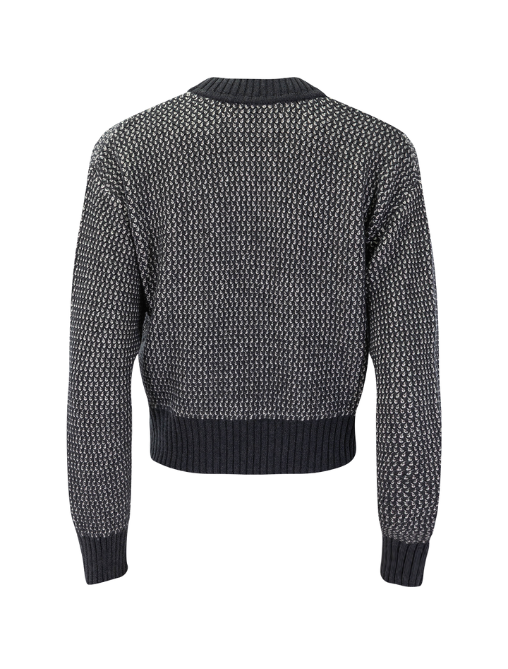 textured stitch crewneck in black and white