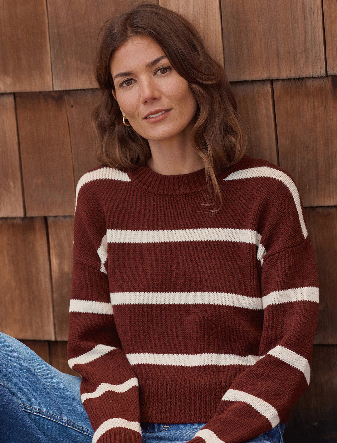 berkeley crewneck sweater in cherry stripe