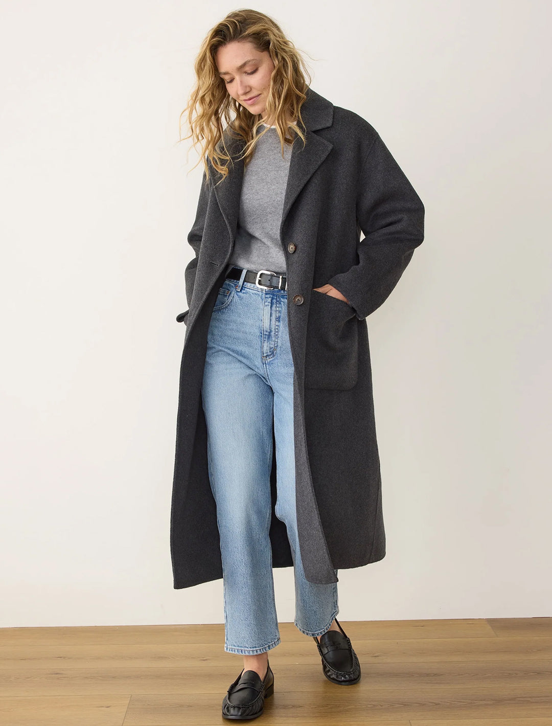 colette longline coat in charcoal heather