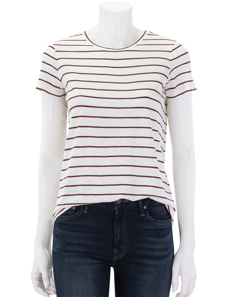 swing crew tee in white and fig stripe