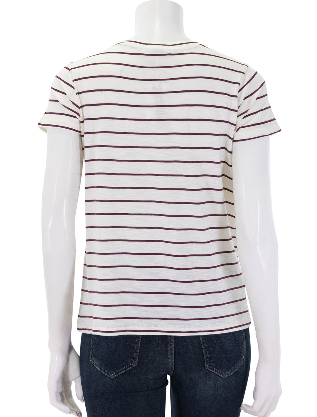 swing crew tee in white and fig stripe