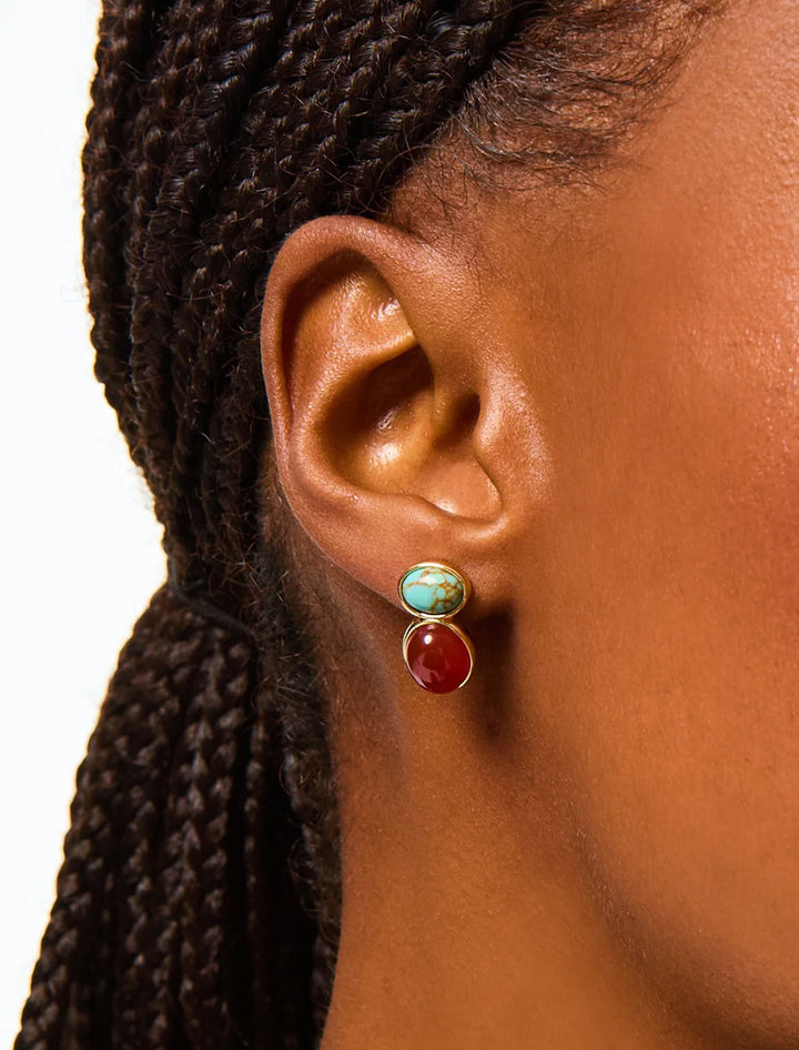 semi prescious stone earring in turquoise and carnelian