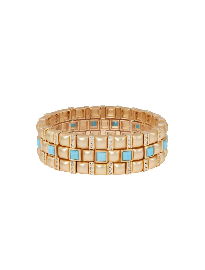 mini jeweled bracelet stack in gold